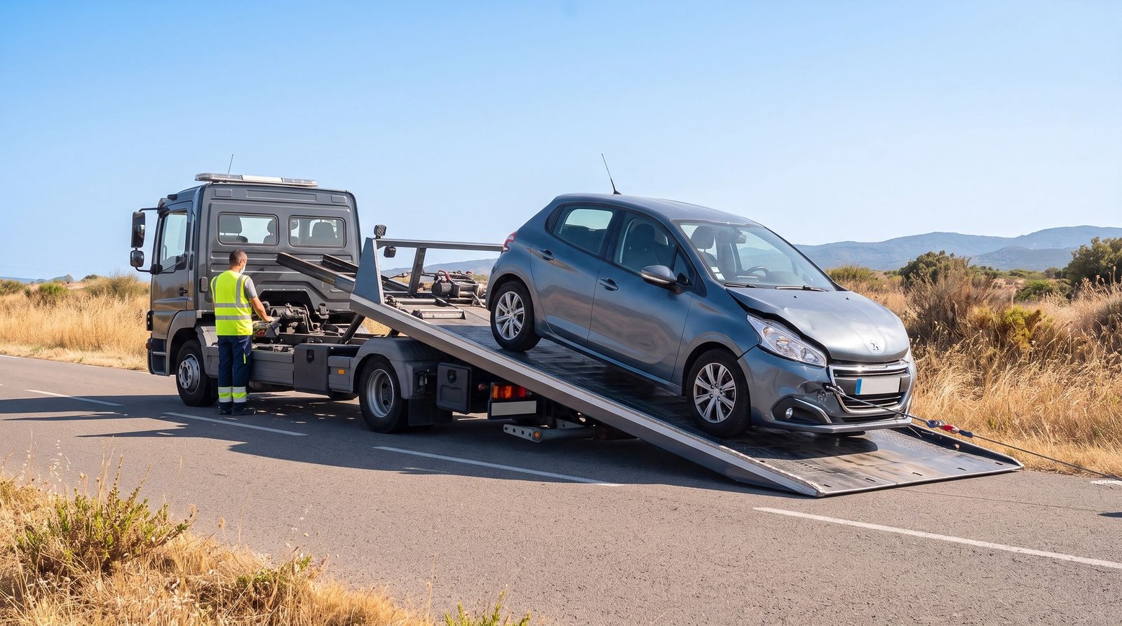 Enlèvement d'un véhicule accidenté en zone rurale
