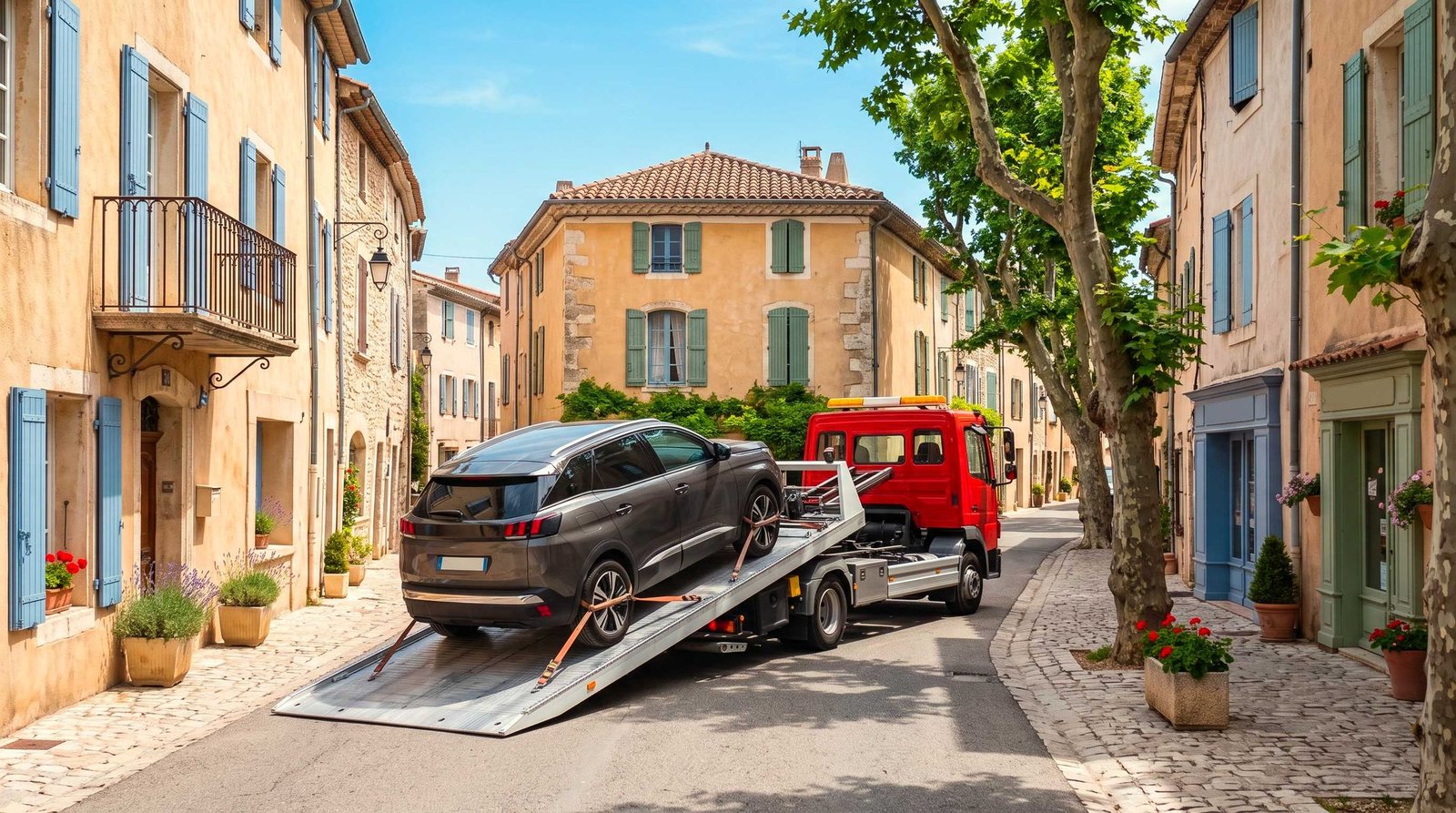 Enlèvement d'un SUV dans un village provençal